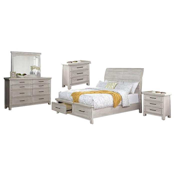 Benjara Allen 5Pc Queen Size Bed Set, 2 Nightstands, Dresser, White Solid Wood | Wayfair